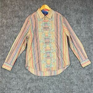 Robert Graham Classic Fit Multicolor Striped Button Down Shirt XL Cotton 100%